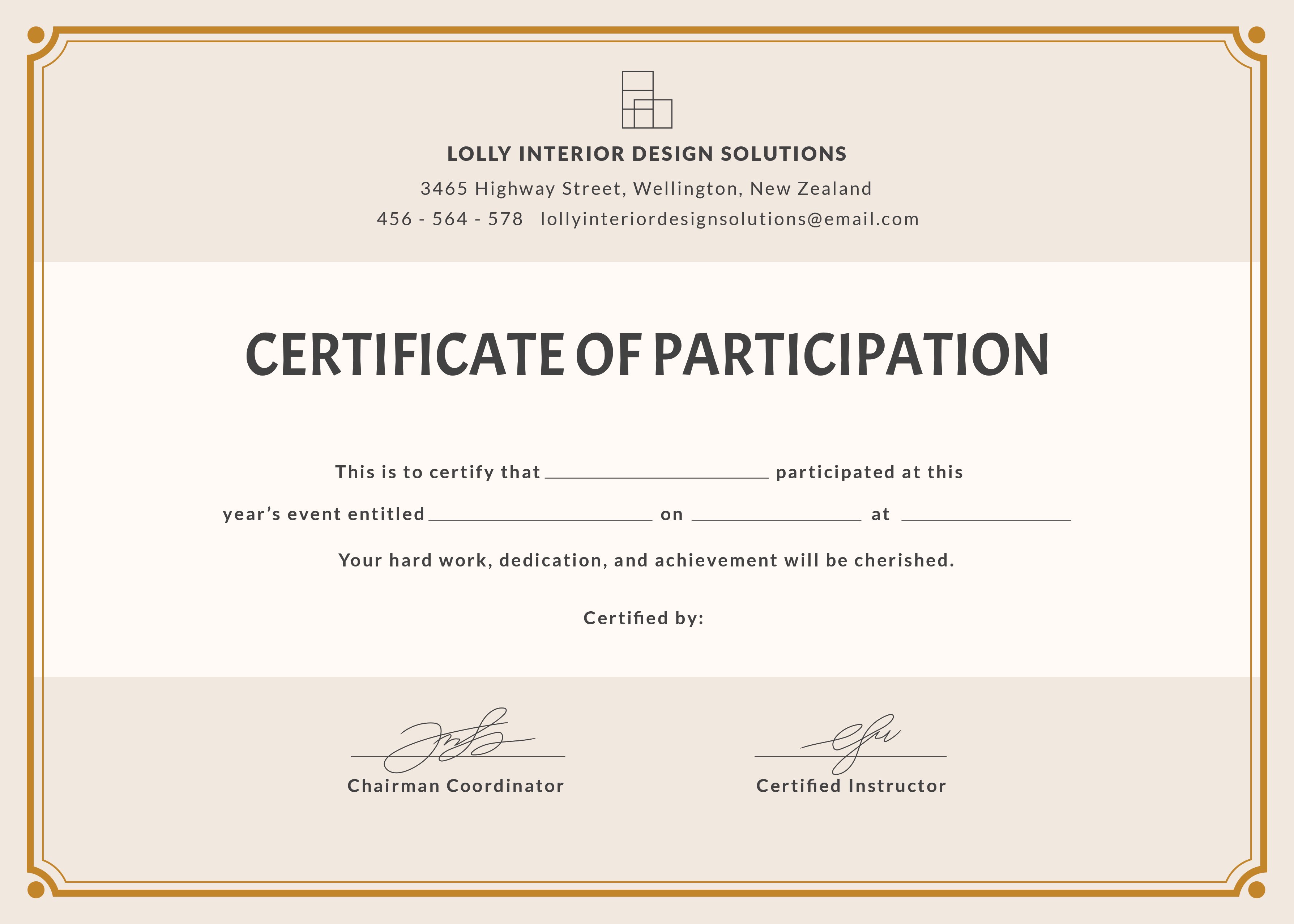 Certificate Of Participation In Workshop Template