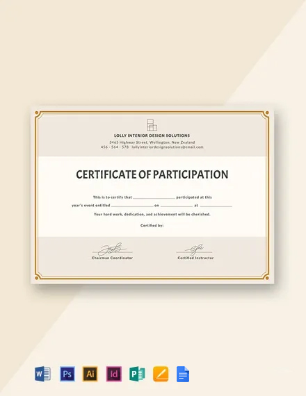 Blank Participation Certificate Template - Google Docs, Word, Publisher