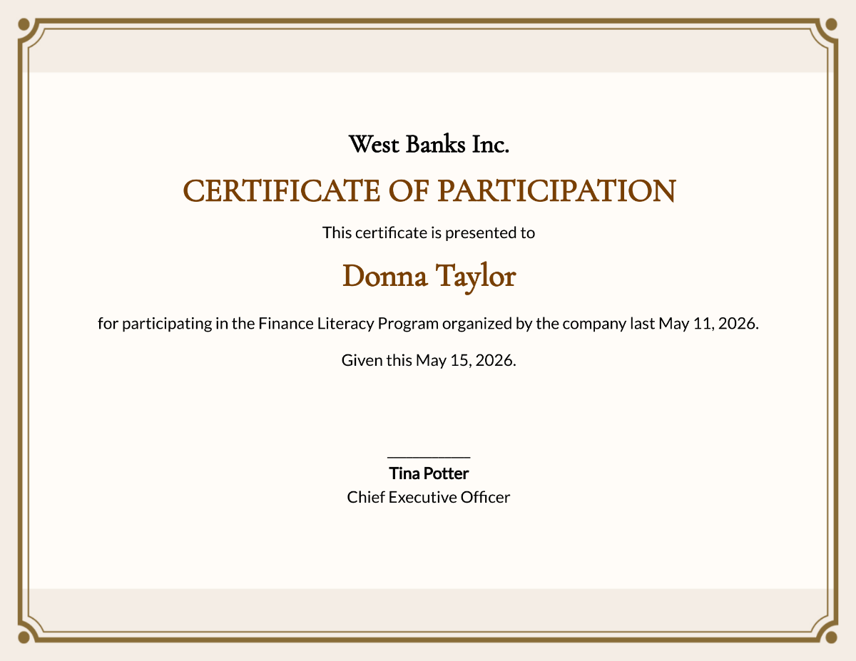 Blank Participation Certificate Template