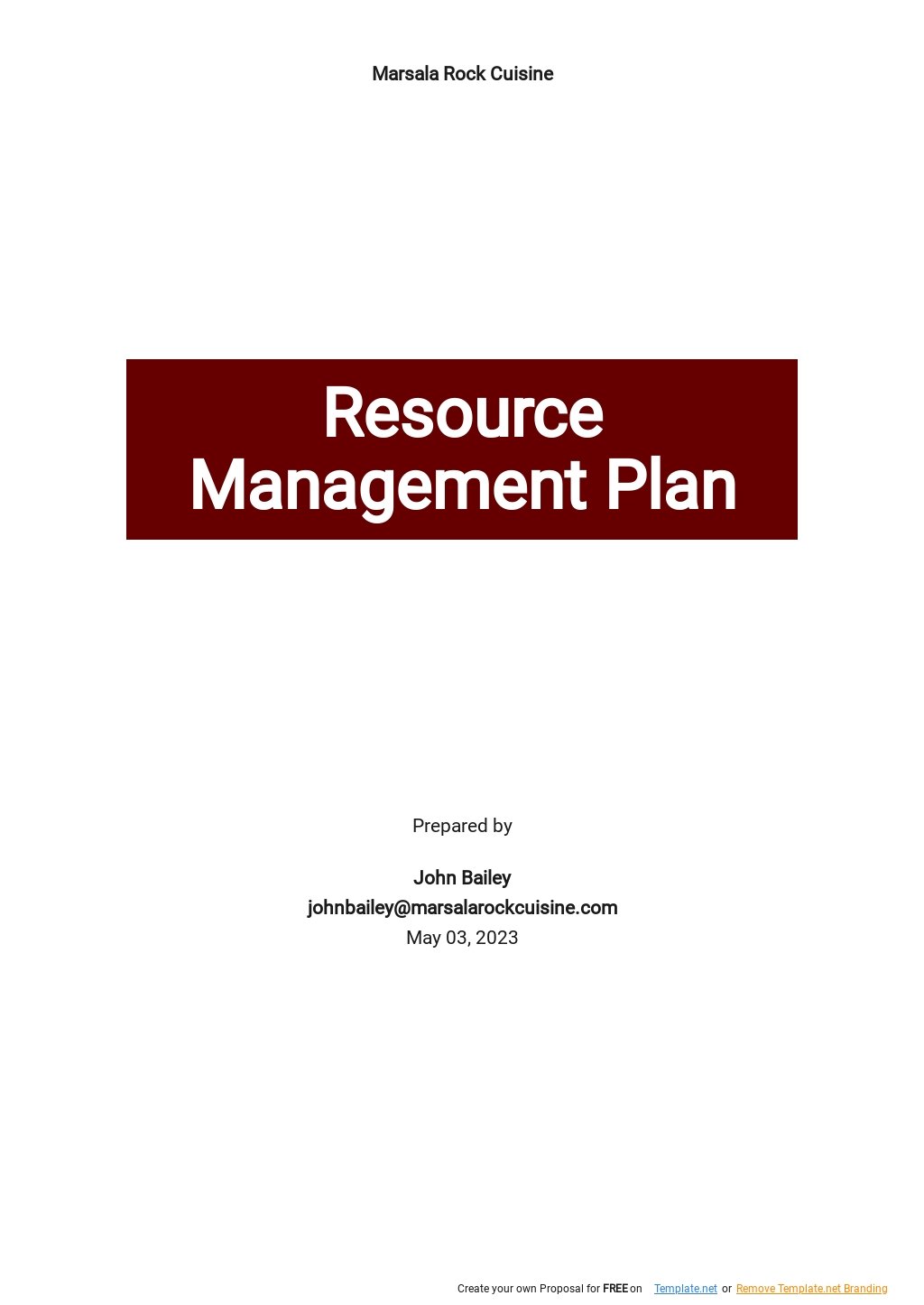 Project Resource Management Plan Template