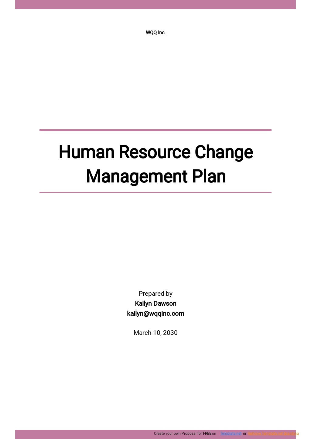Human Resource Change Management Plan Template