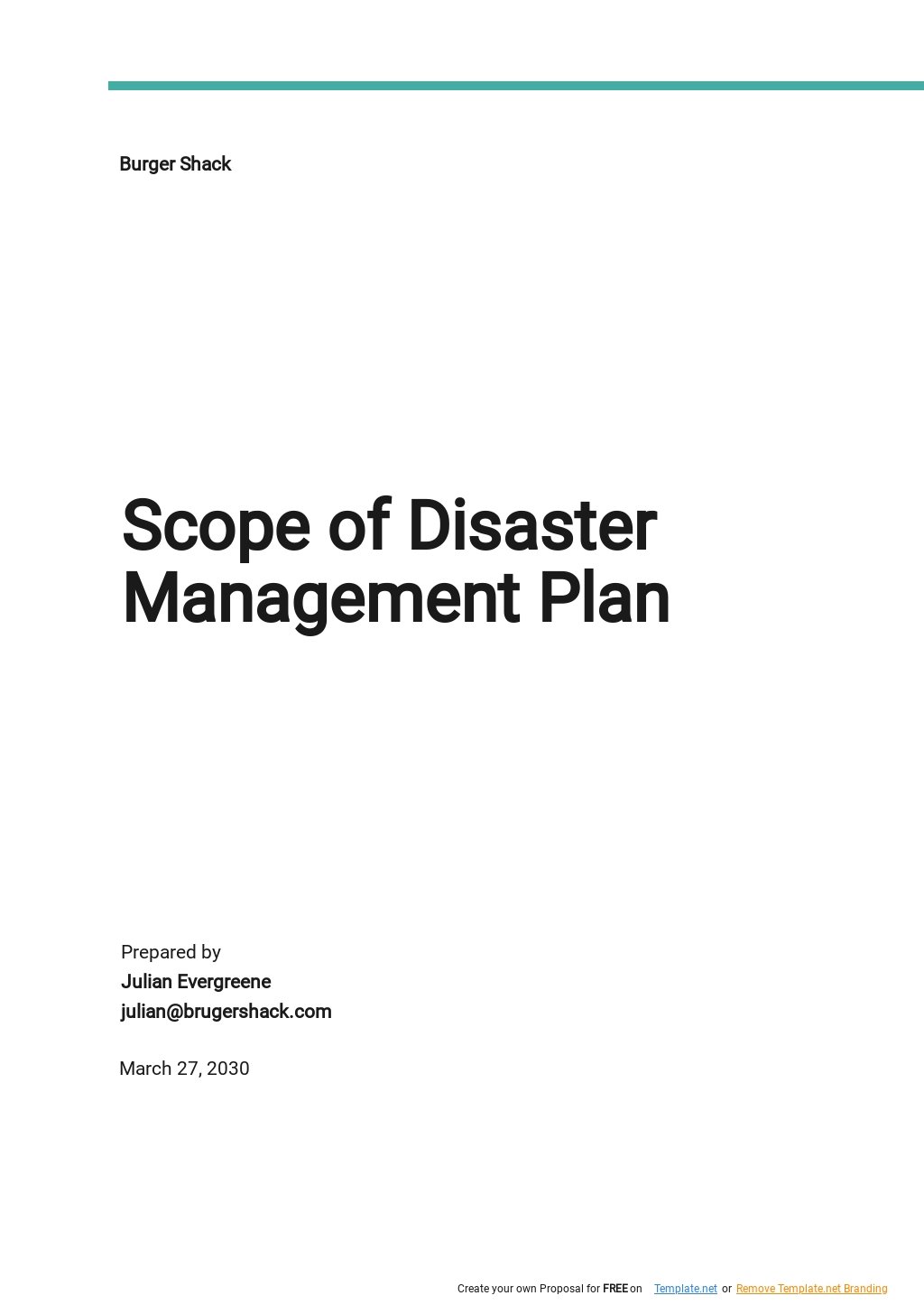 Scope of Disaster Management Plan Template 