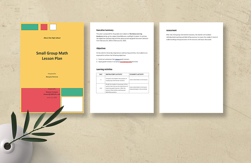 Small Group Math Lesson Plan Template