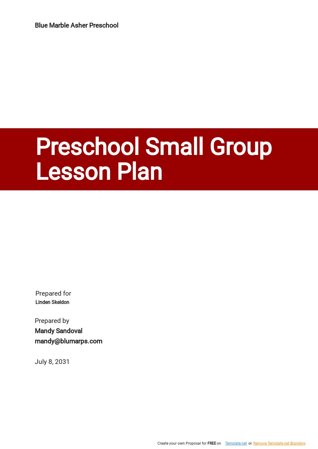 Preschool Small Group Lesson Plan Template