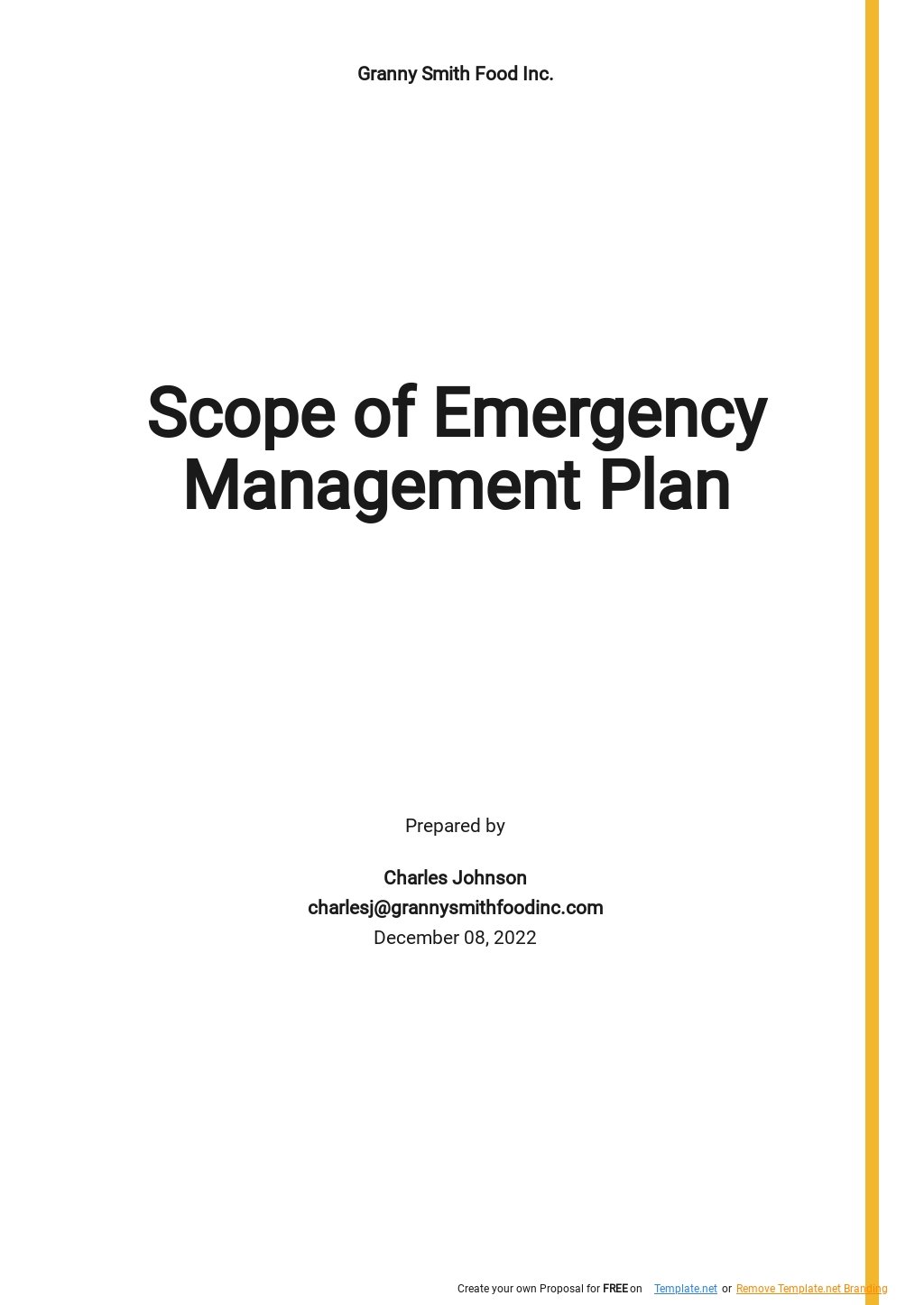 Scope Of Emergency Management Plan Template