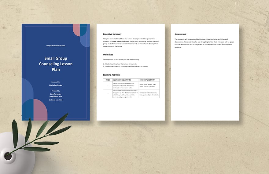 Small Group Counseling Lesson Plan Template