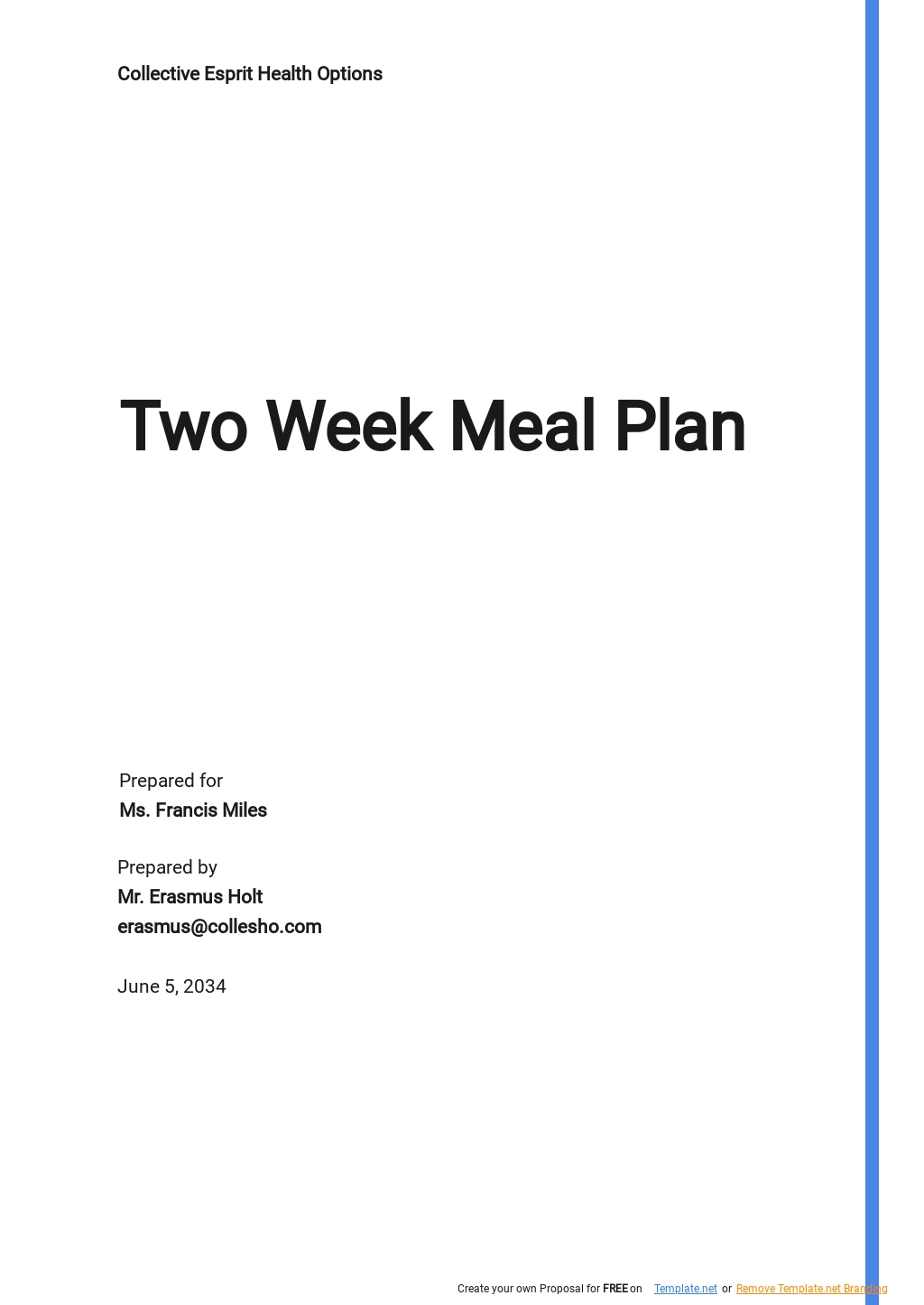 Free Sample Two Week Meal Plan Template Google Docs Word Apple