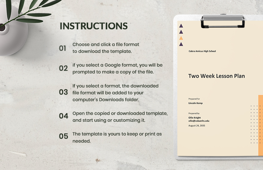 Simple Two Week Lesson Plan Template