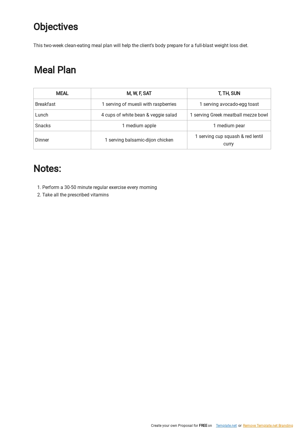 Free Simple Two Week Meal Plan Template - Google Docs, Word, Apple ...
