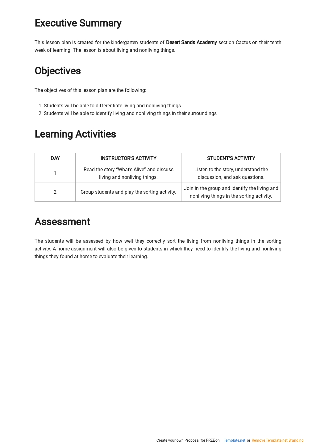 KG 2 Week 10 Lesson Plan Template Free PDF Google Docs Word 