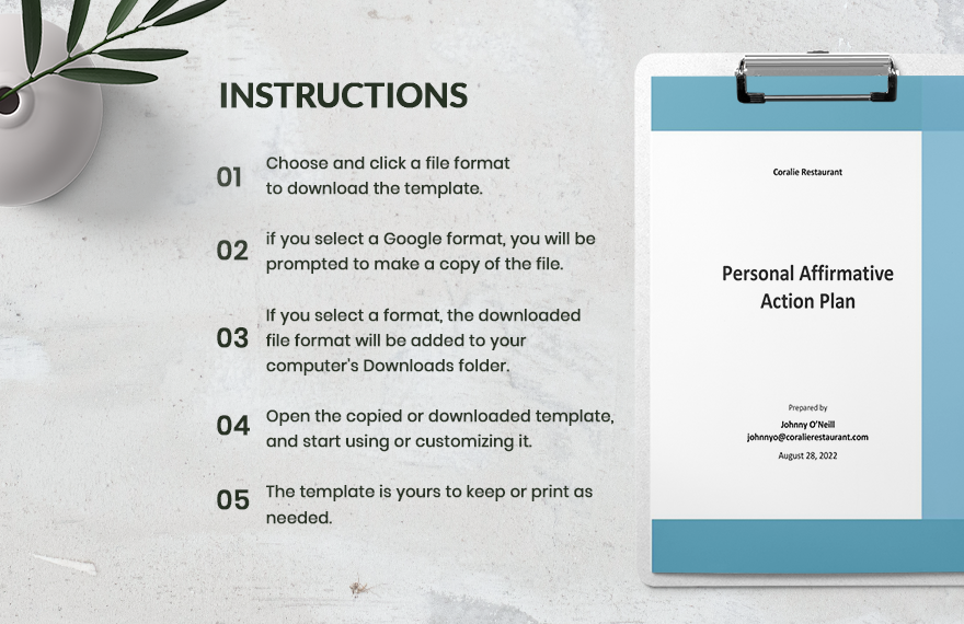 Personal Affirmative Action Plan Template