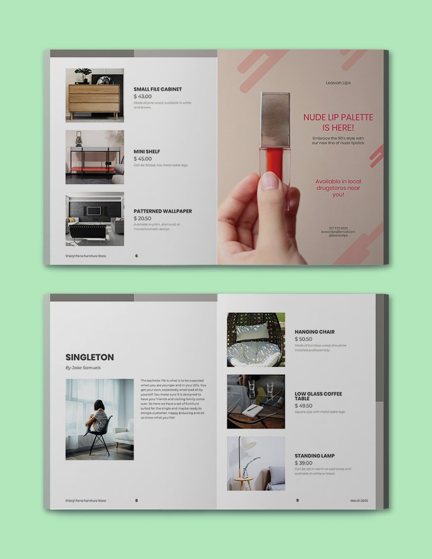 Furniture Store Product Catalog template Sample