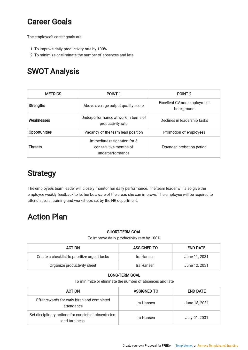 Individual Performance Development Plan Template - Google Docs, Word ...