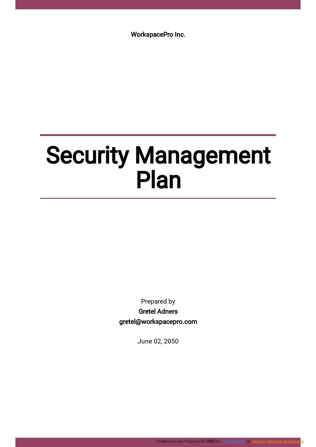 Free Sample Security Management Plan Template