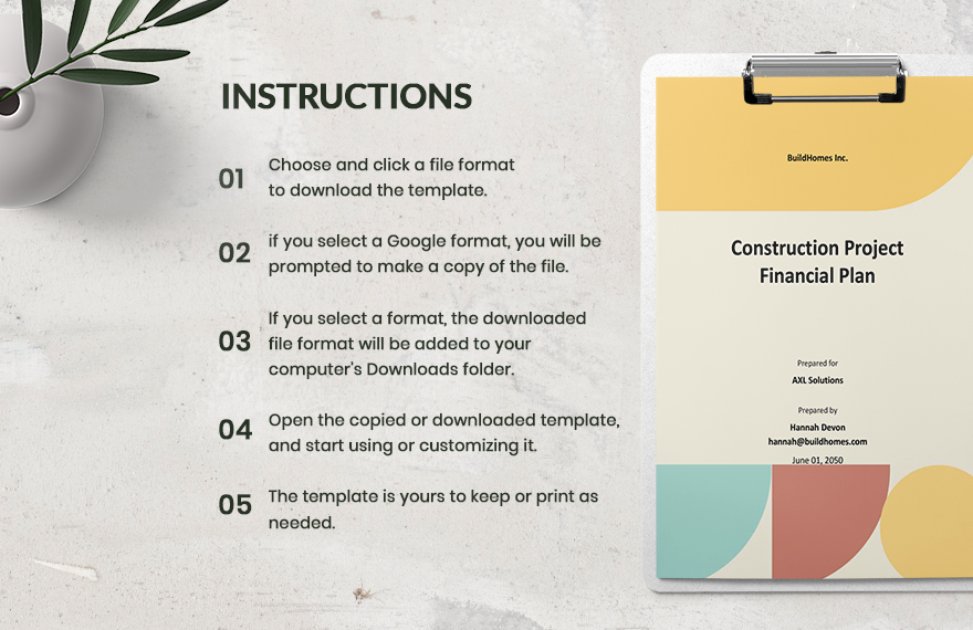Construction Project Financial Plan Template