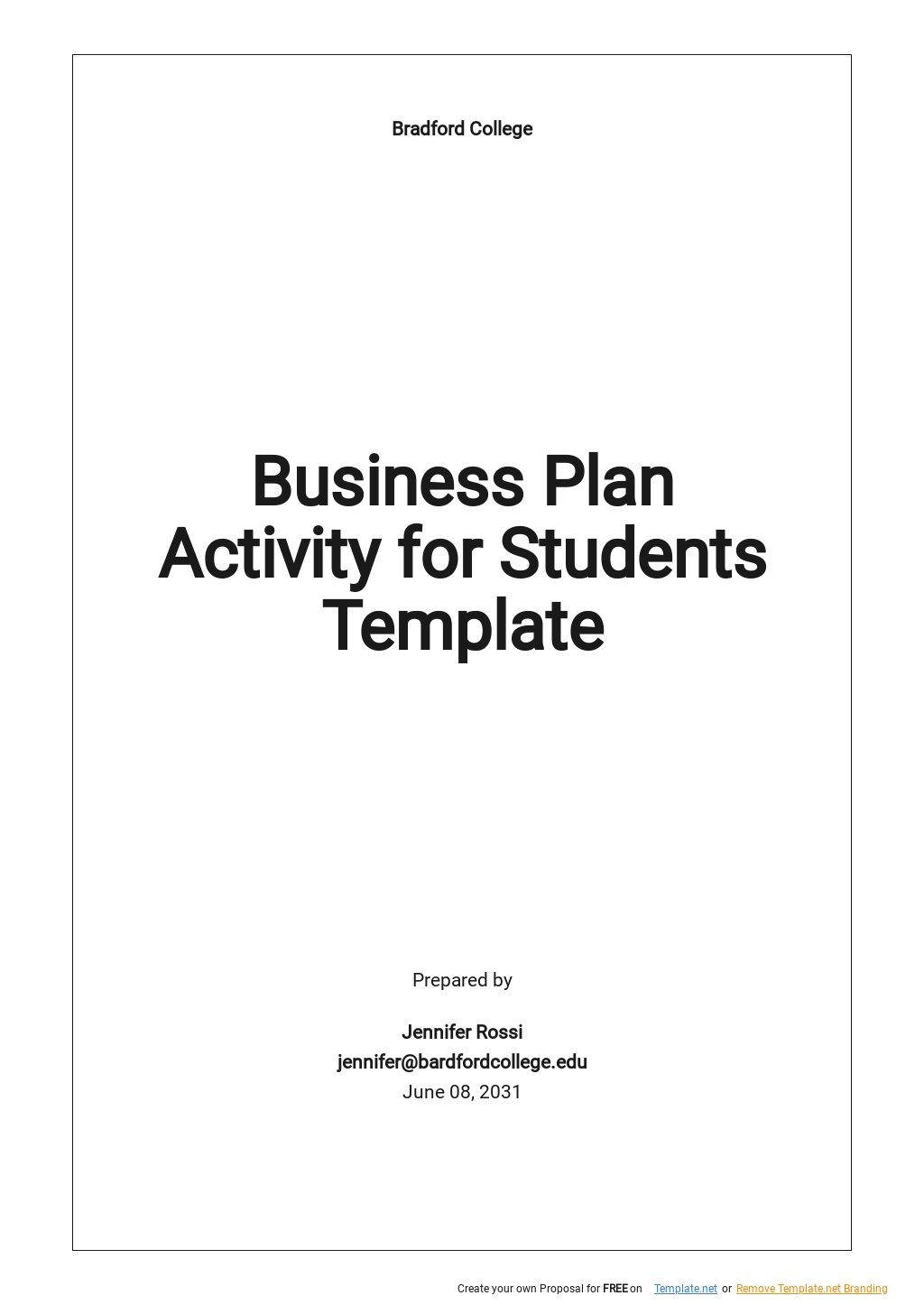 Business Plan Activity For Students Template