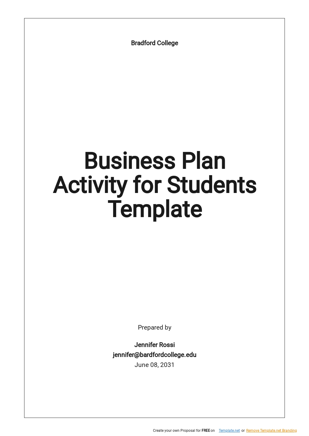 Business Activity Plan Templates Documents Design Free Download 