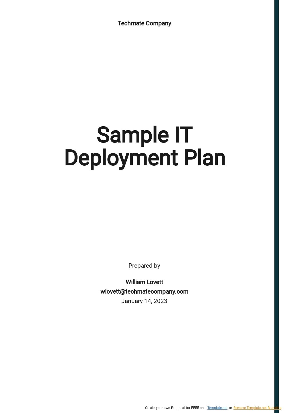 Free Sample IT Deployment Plan Template