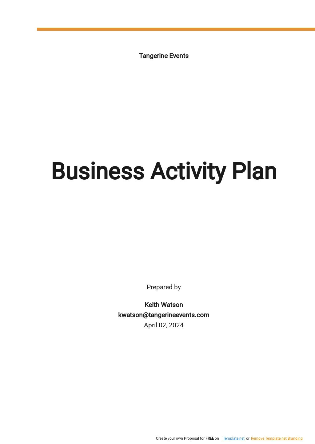 Sample Business Activity Plan Template