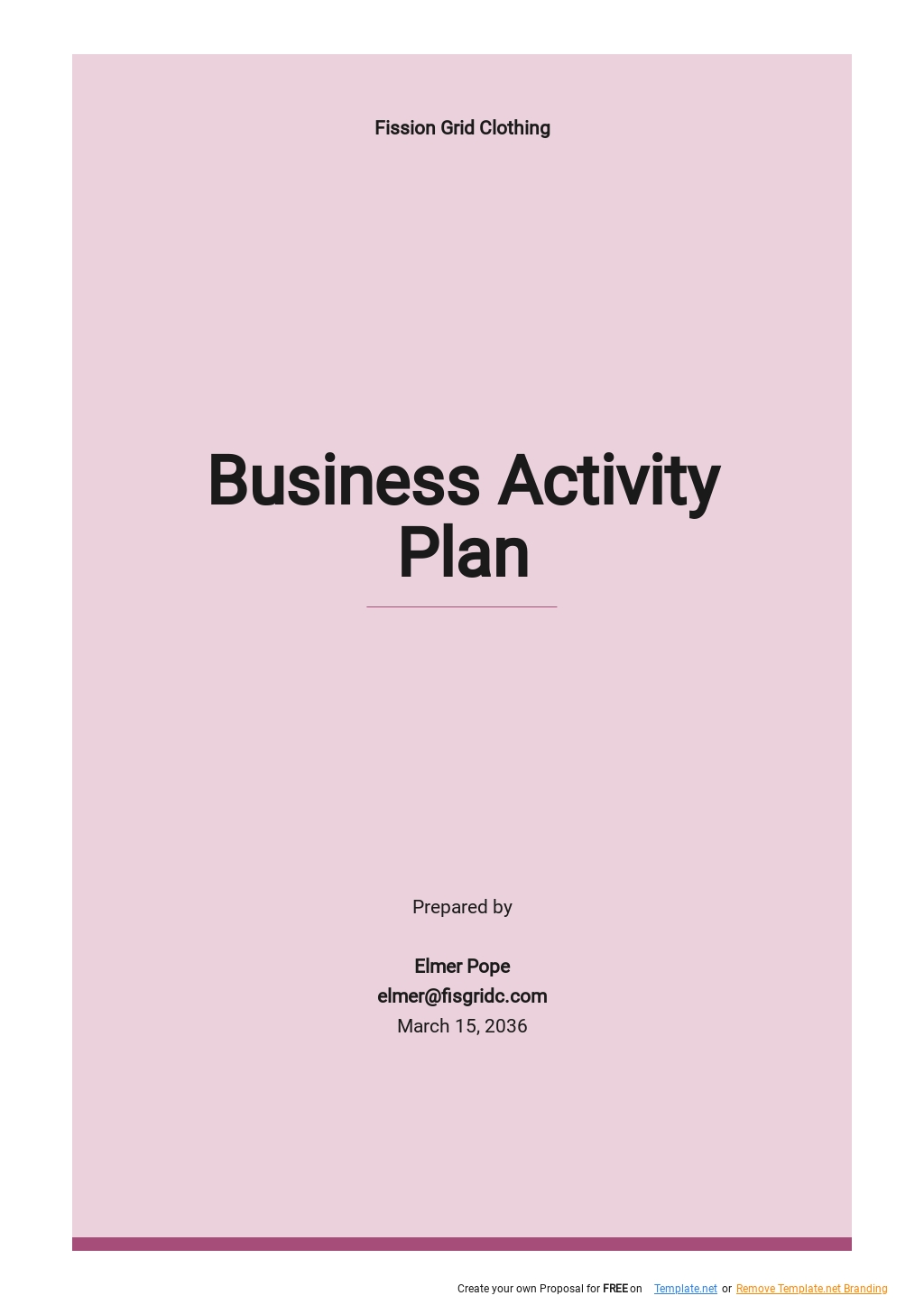 Free Simple Business Activity Plan Template