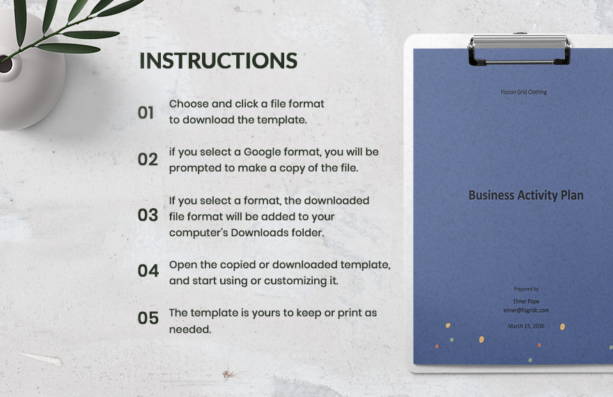 Simple Business Activity Plan Template