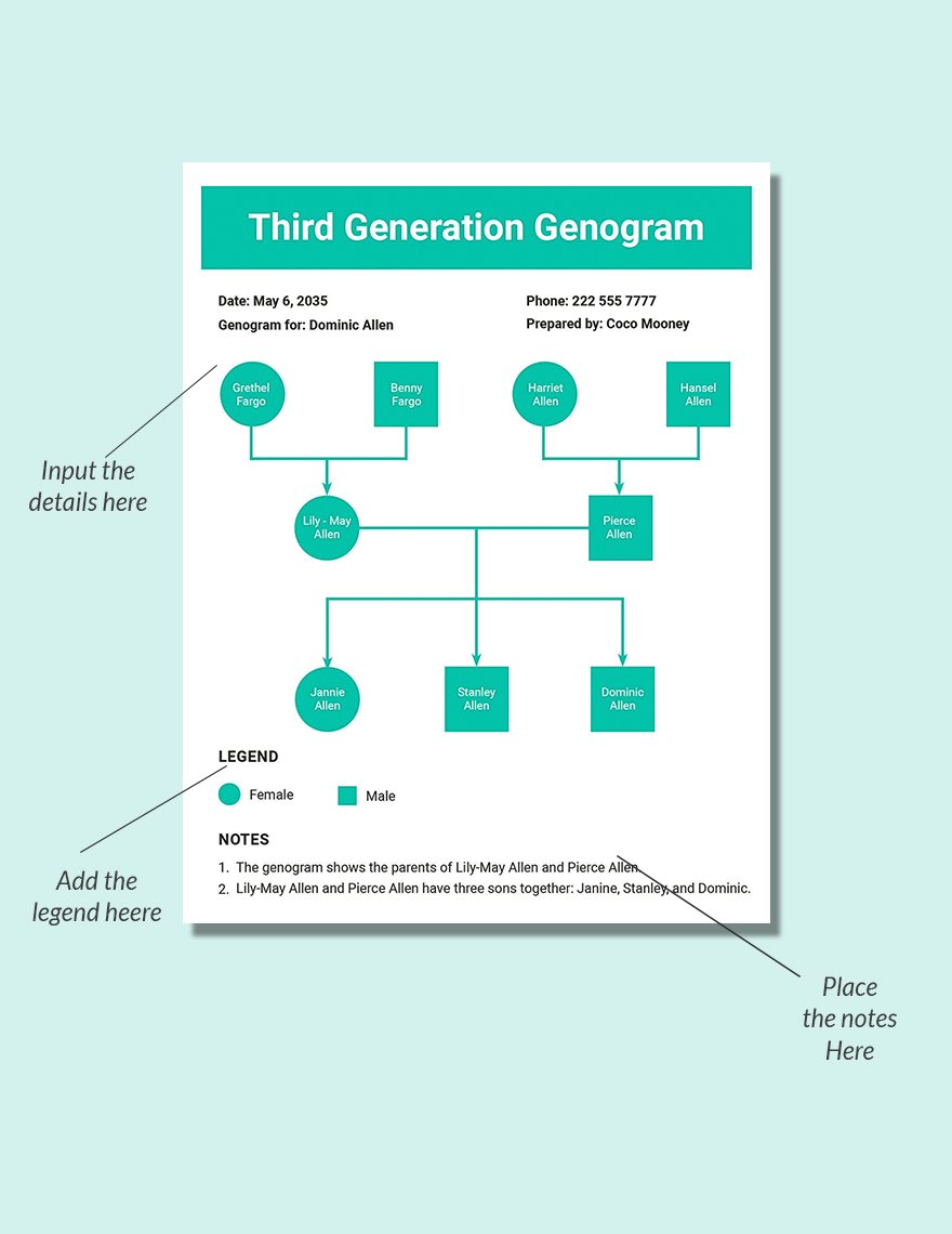 Third Generation Genogram Tree Template
