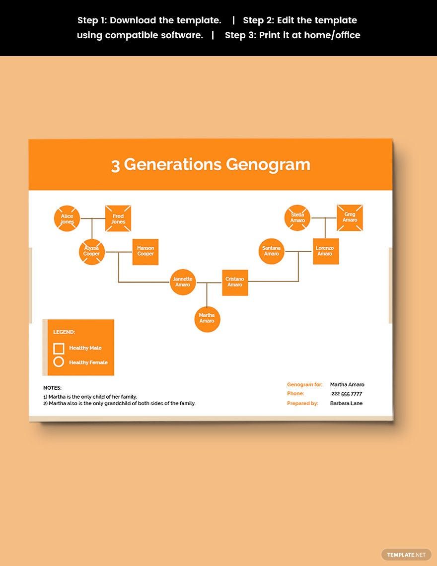 Simple 3 Generations Genogram Template