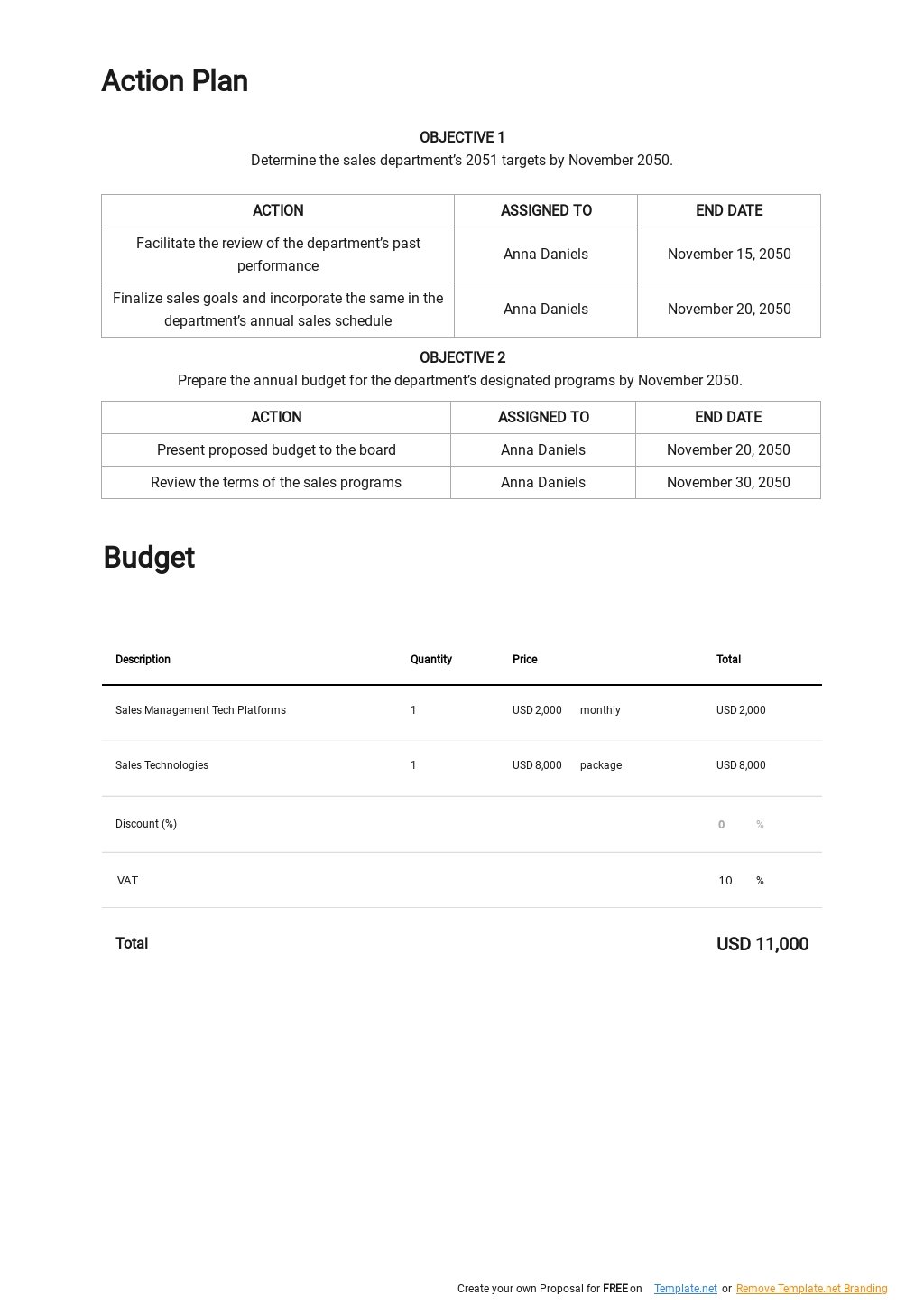 Department Annual Work Plan Template in Google Docs, Word