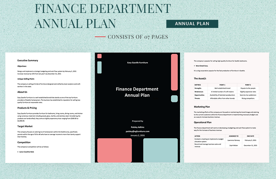Finance Department Annual Plan Template