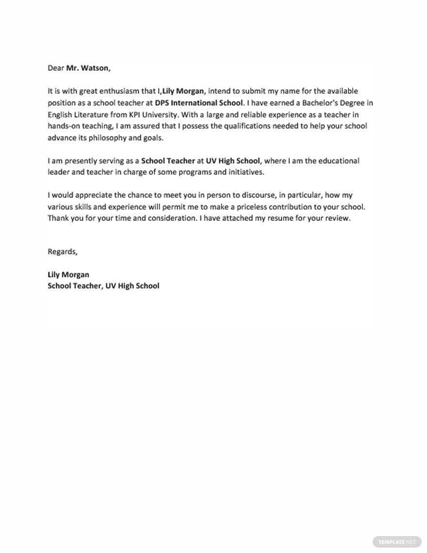 Application Letter to Principal Template