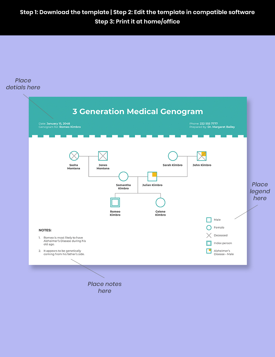 3 Generation Medical Genogram Template