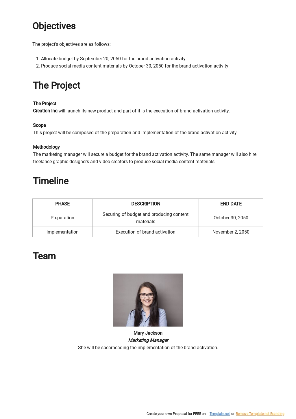 Brand Activation Plan Format Template in Google Docs, Word