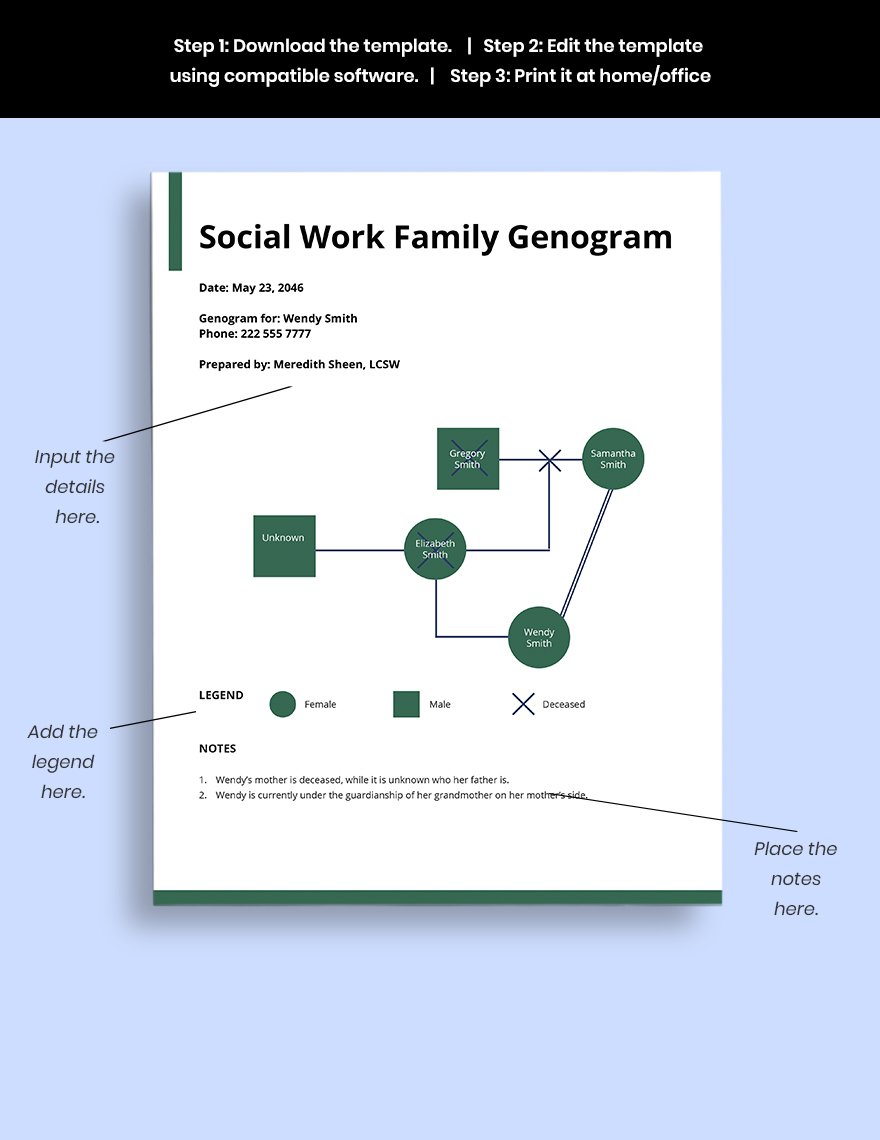 Social Work Family Assessment Genogram Template