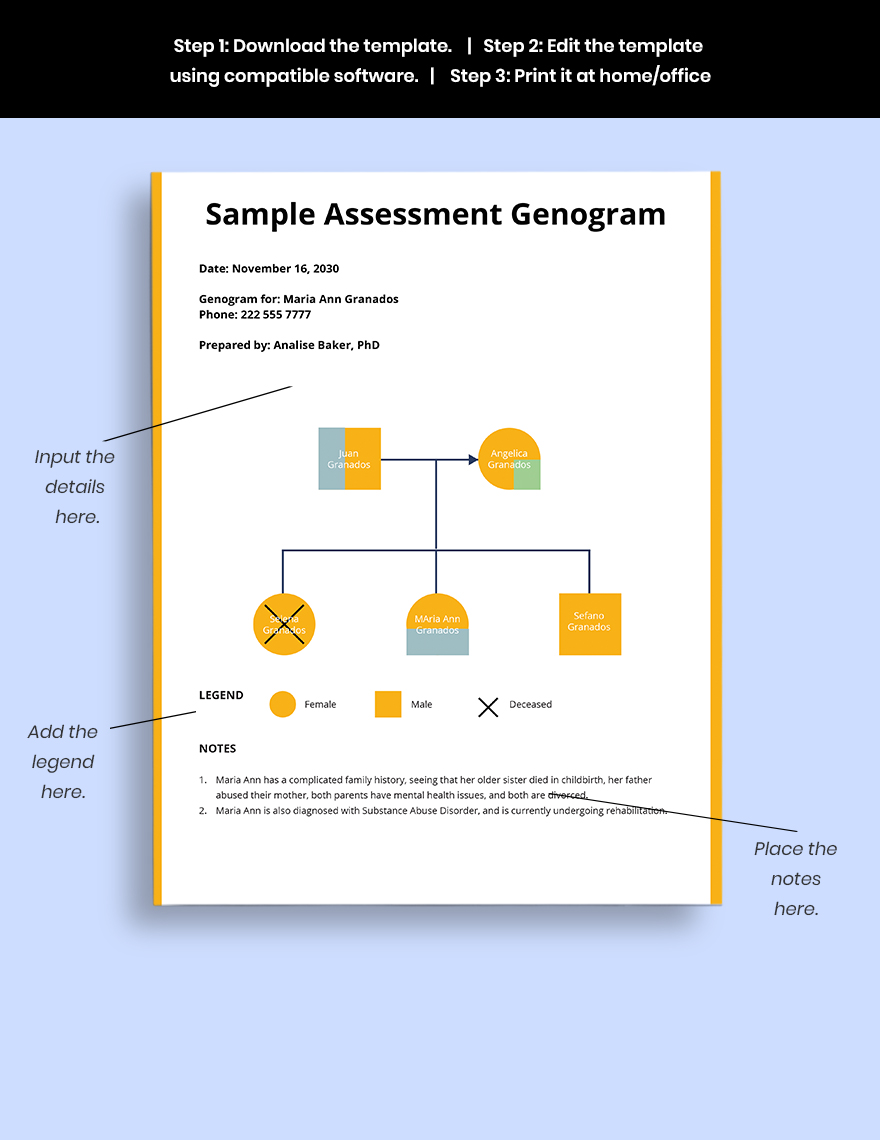 Sample Assessment Genogram Template