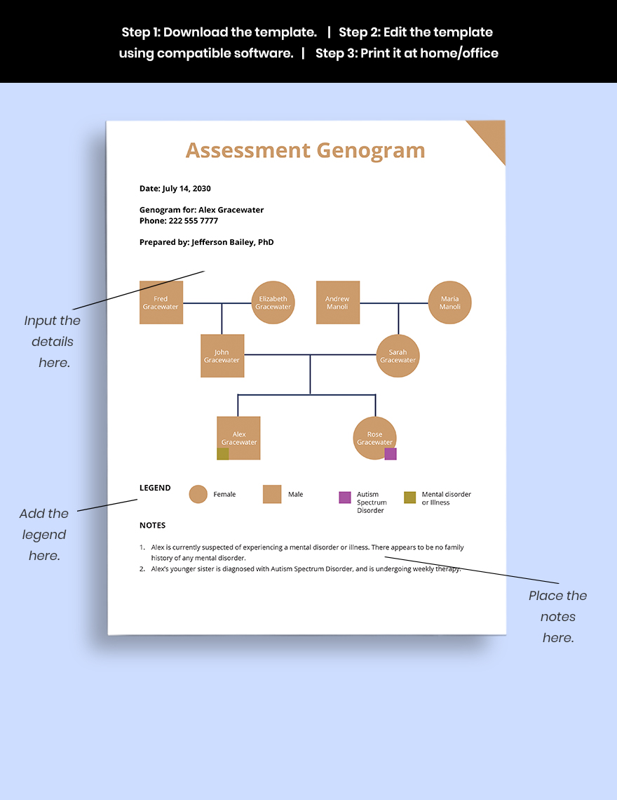 Blank Assessment Genogram Template