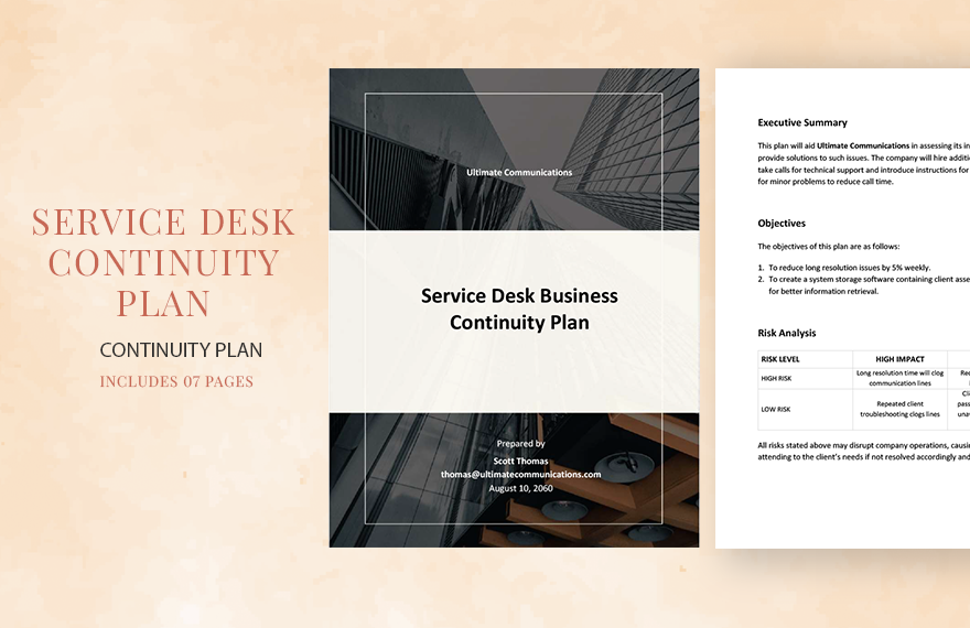 Service Desk Business Continuity Plan Template  in Word, Google Docs, PDF, Apple Pages