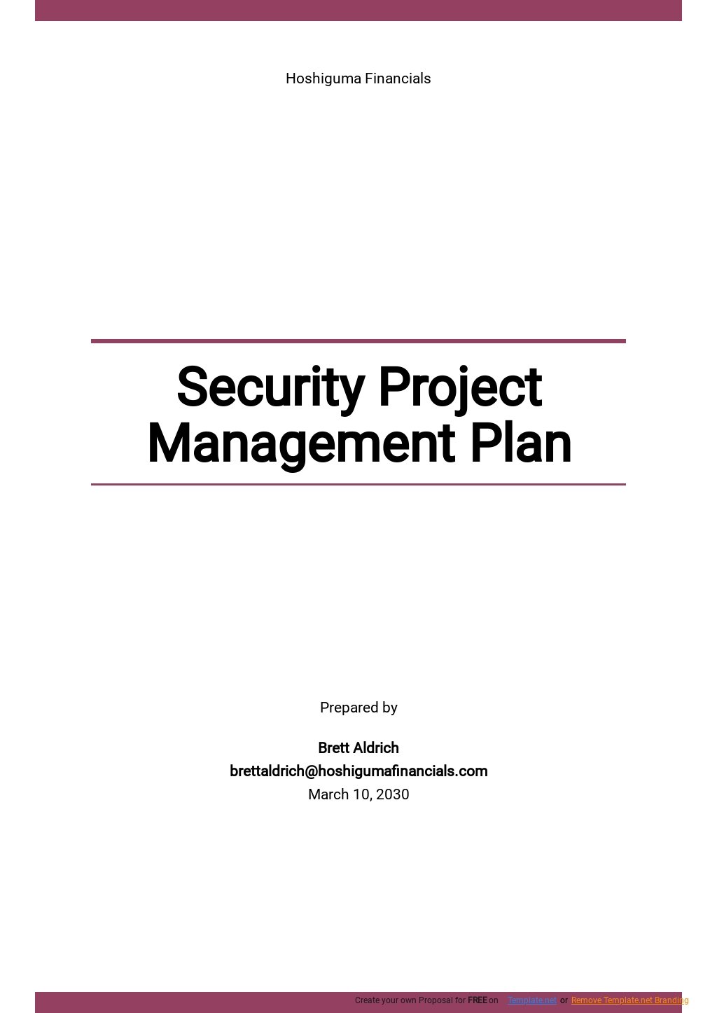 Security Project Management Plan Template