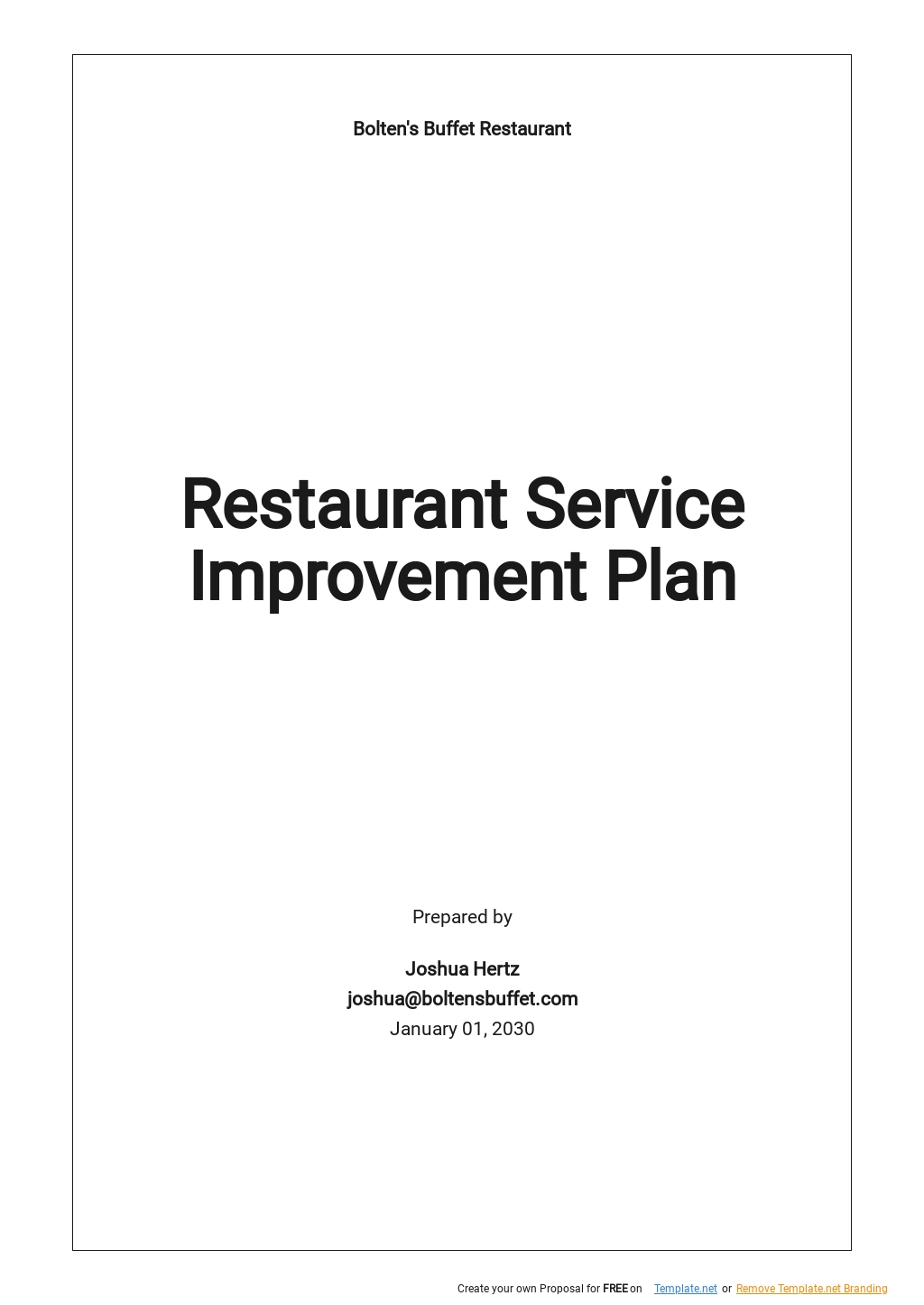 Restaurant Service Improvement Plan Template Google Docs Word Apple
