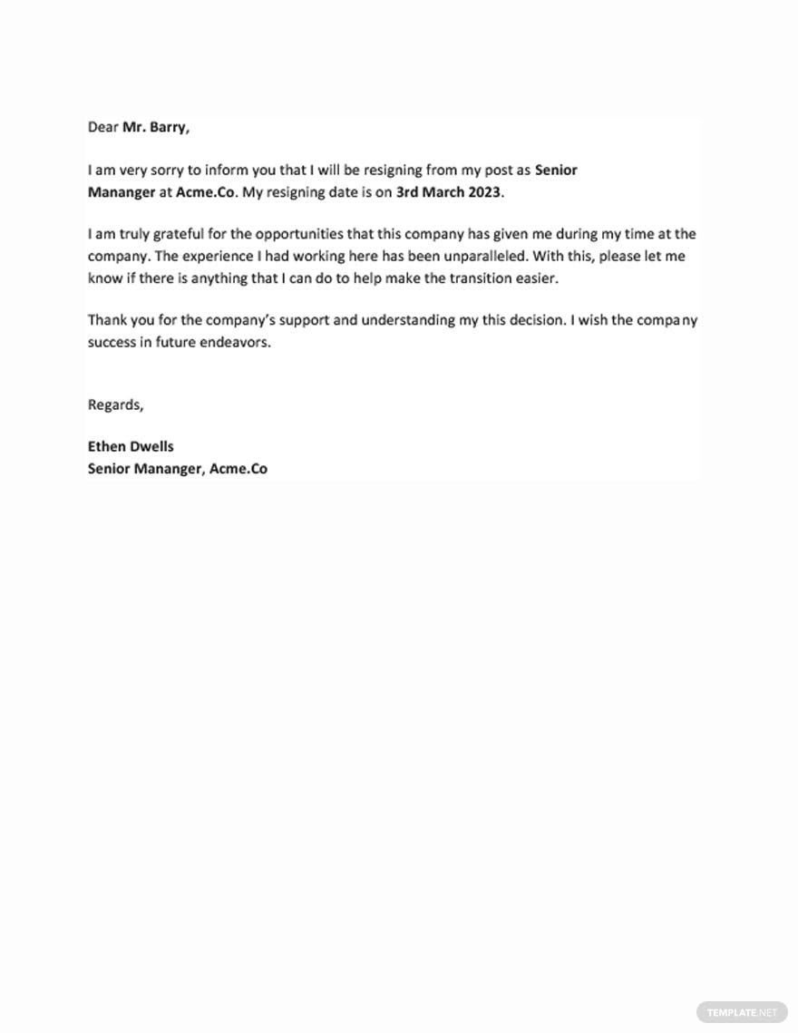 Resignation Letter to Company