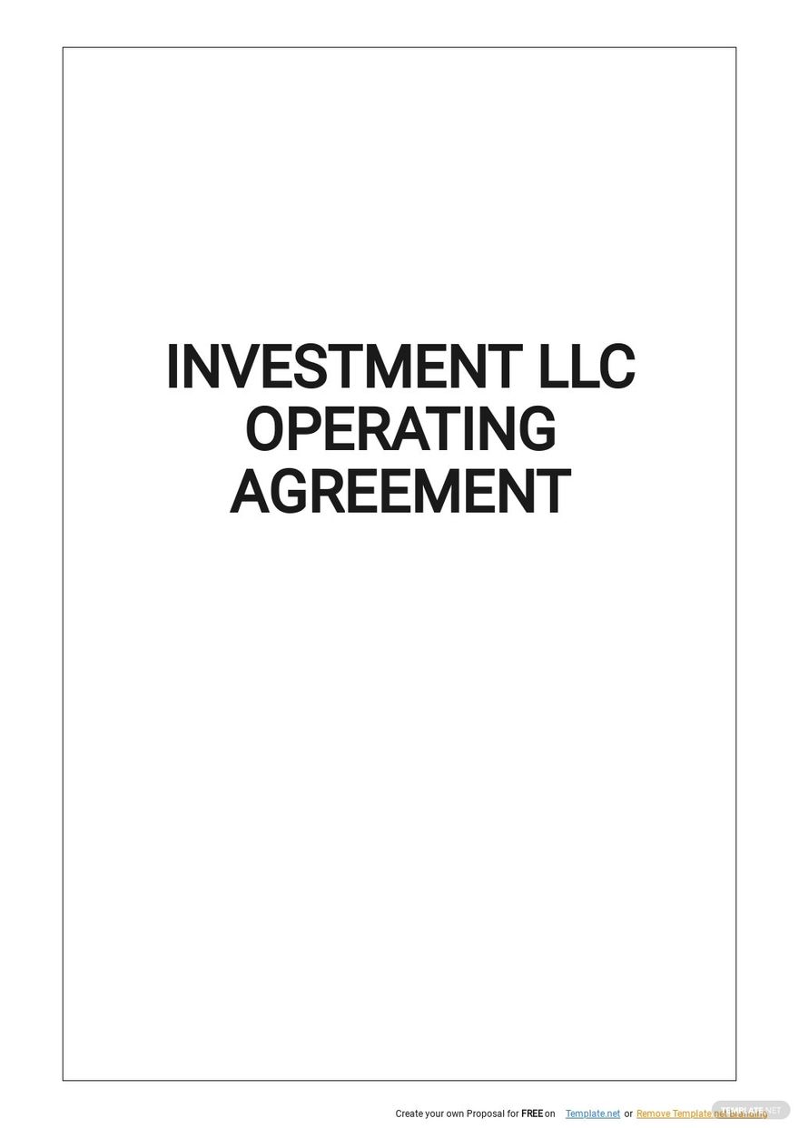 Investment LLC Operating Agreement Template