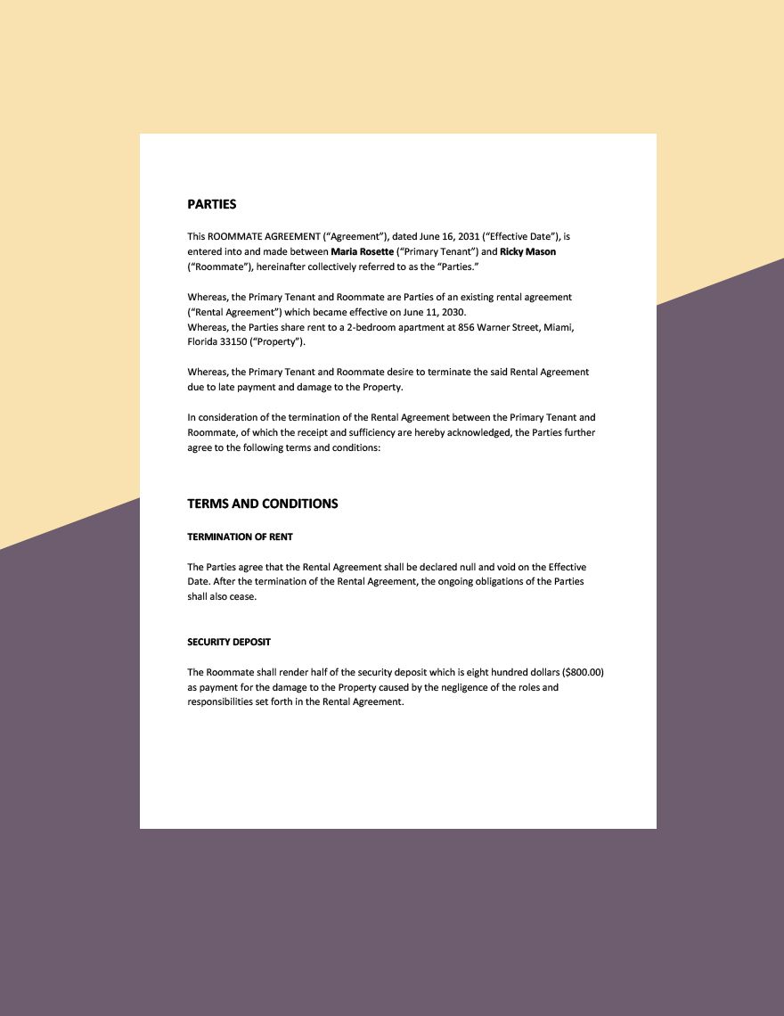 Roommate Release Agreement Template