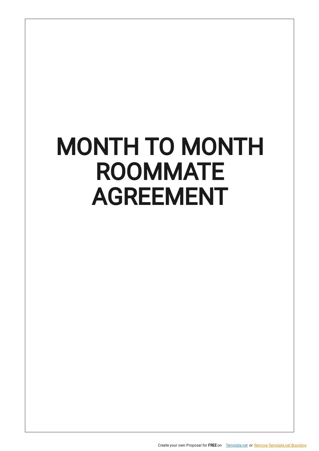 Month to Month Roommate Agreement Template