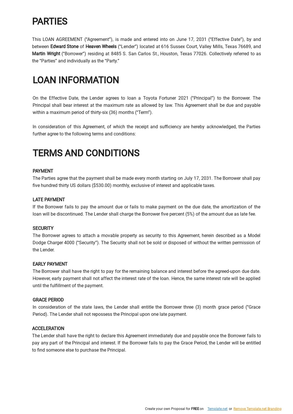 Simple Car Loan Agreement Template [Free PDF] Google Docs, Word