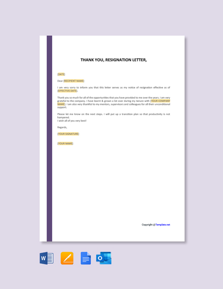 FREE Heartfelt Resignation Letter Template PDF Word (DOC) Google