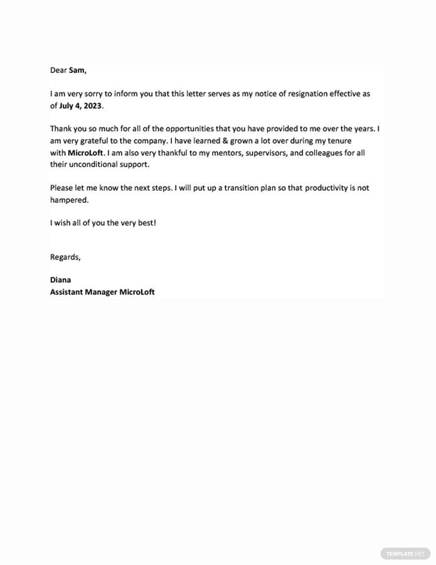 Thank You Resignation Letter Template