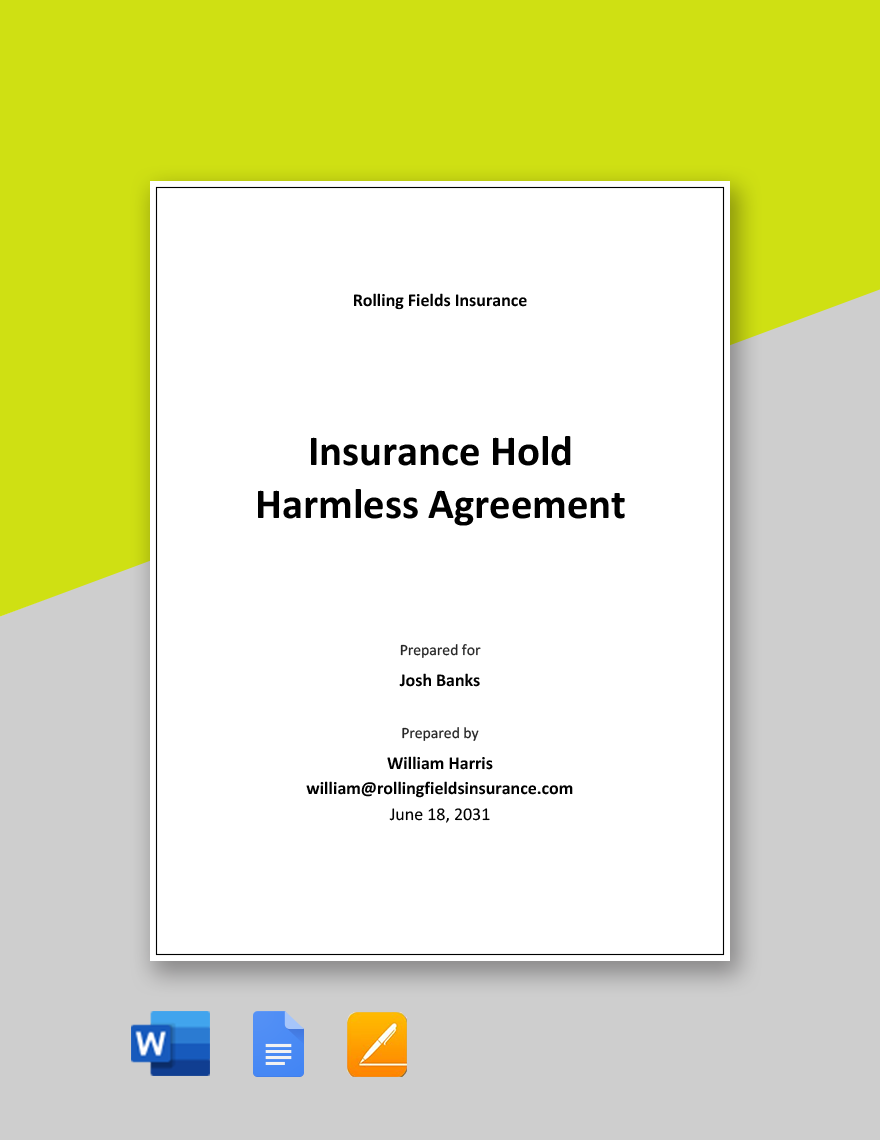 Insurance Hold Harmless Agreement Template in Word, Google Docs, PDF, Apple Pages