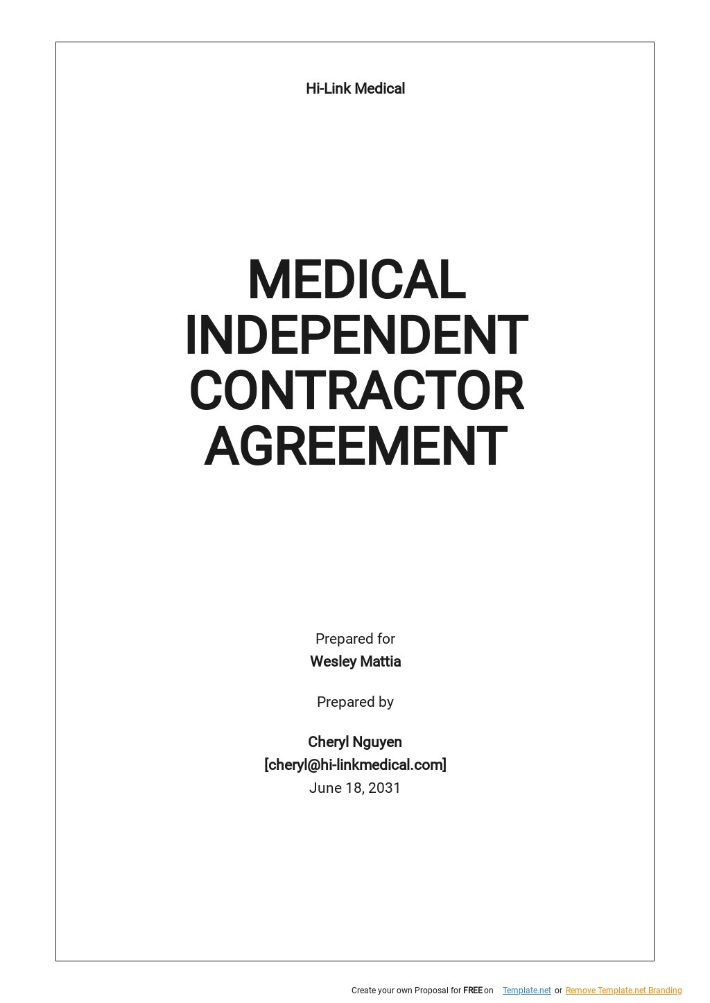 Medical Independent Contractor Agreement Template