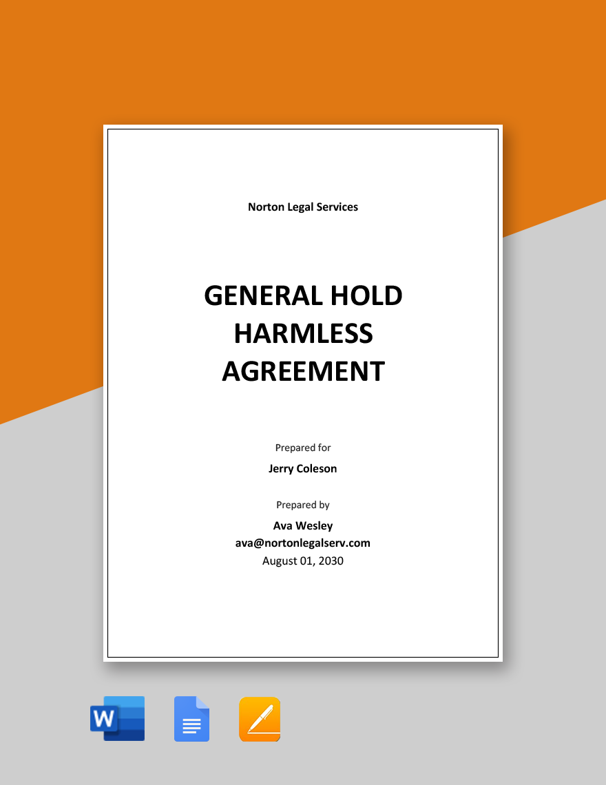 General Hold Harmless Agreement Template in Word, Google Docs, PDF, Apple Pages
