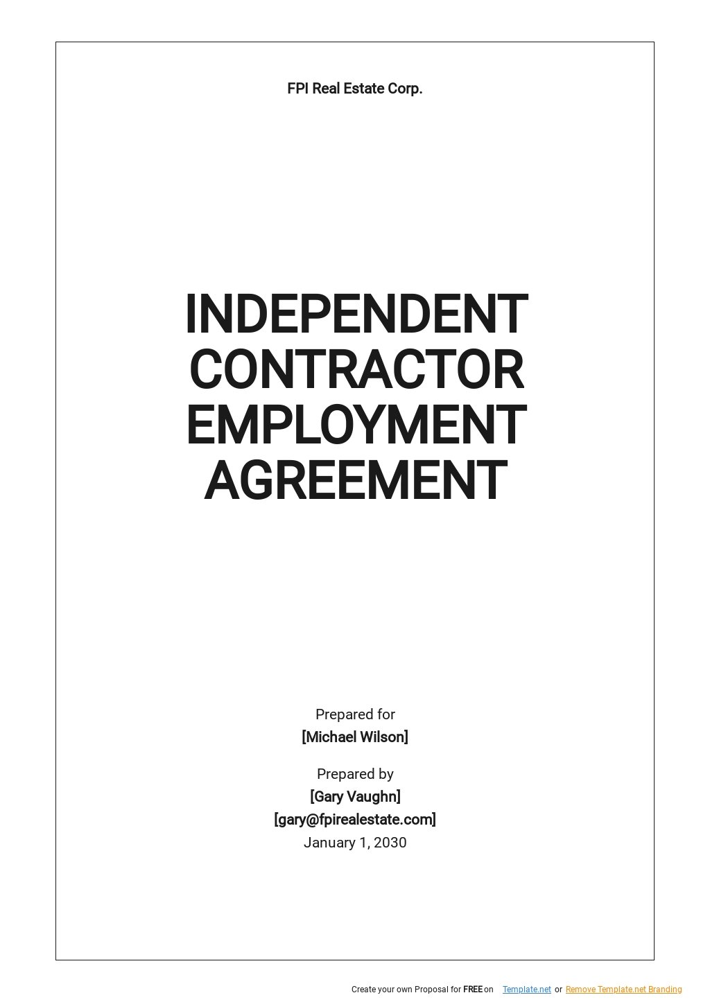 Independent Contractor Employment Agreement Template
