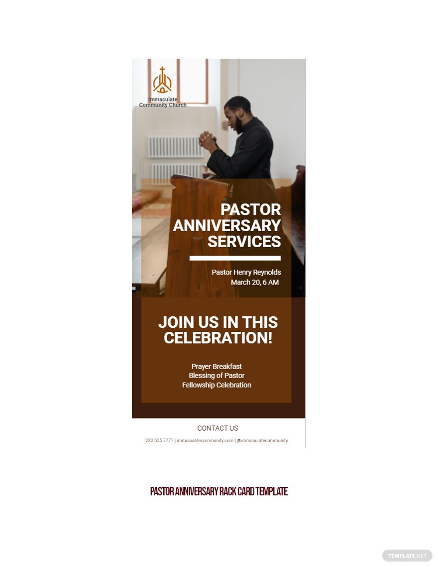 Pastor Anniversary Rack Card Template